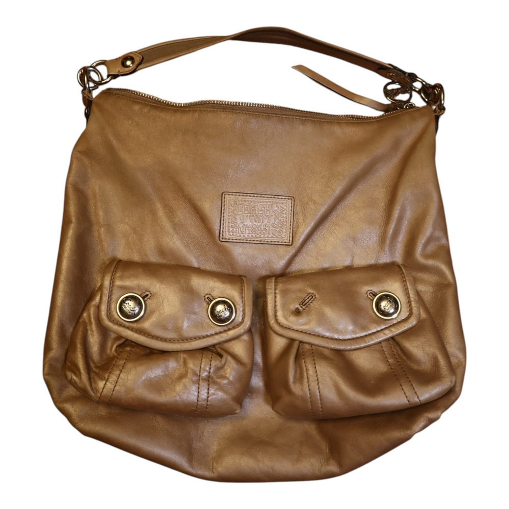 Coach Poppy Metallic Gold Leather Hobo Bag Y2K Pocket Shoulder Purse GUC